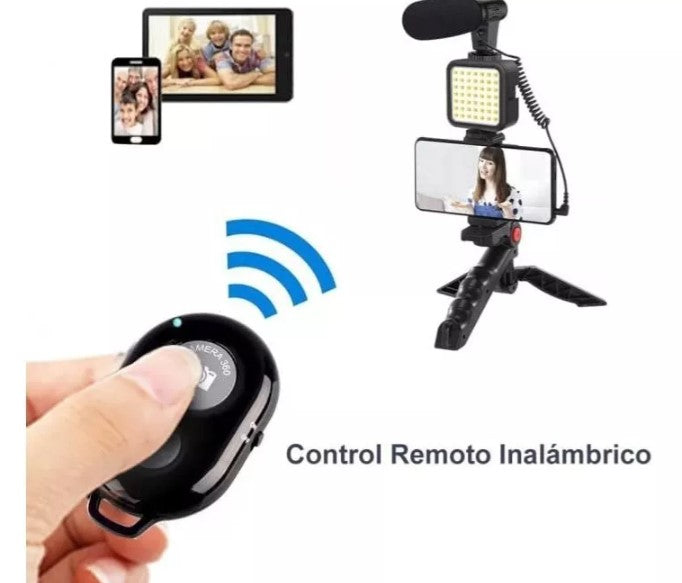 Bastón y Tripode de Celular Con Luz y Microfono